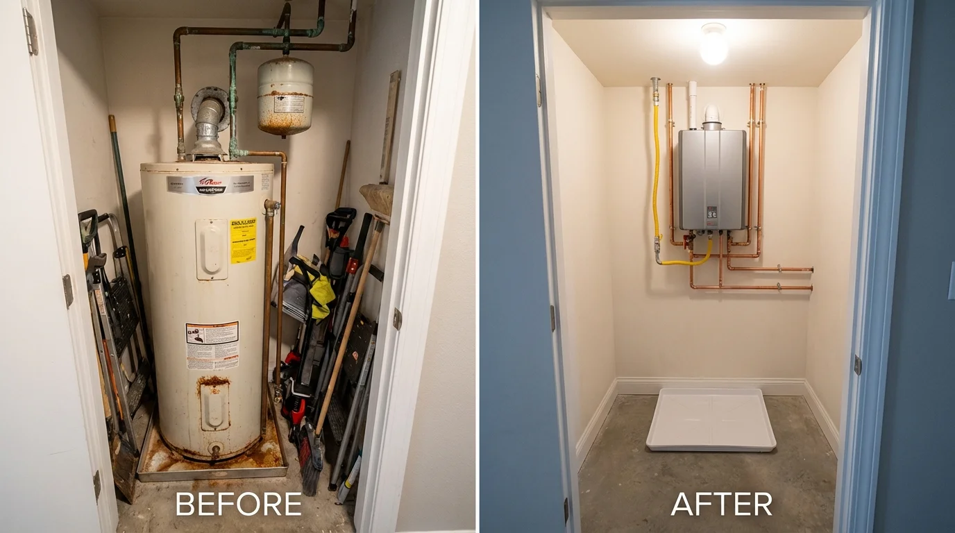 Tank water heater versus wall-mounted tankless unit comparison for Newport, NC homeowners