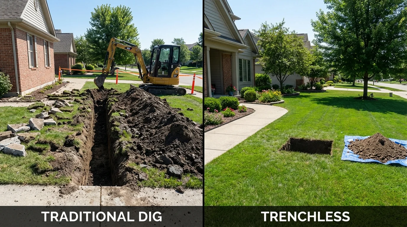 Trenchless sewer repair with minimal yard damage versus traditional excavation in Newport, NC